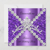 Quinceanera Birthday Paars Glitter Diamonds Tiara Kaart (Voorkant)