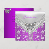 Quinceañera Birthday Paarse witte vlinder Kaart (Voorkant / Achterkant)
