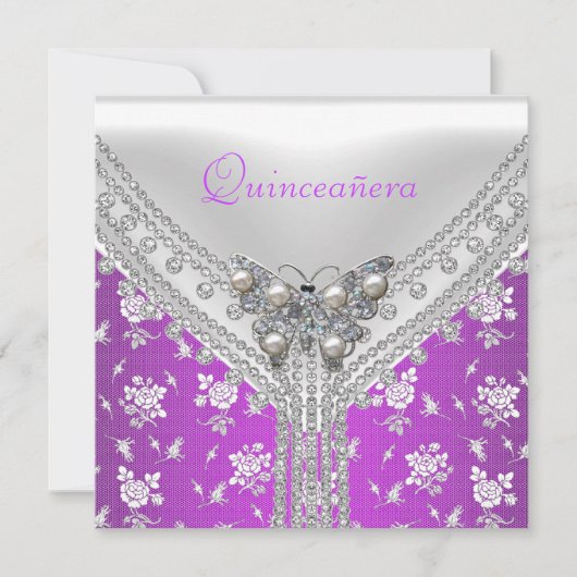 Quinceañera Birthday Paarse witte vlinder Kaart (Voorkant)