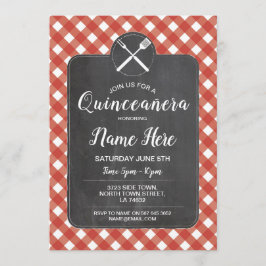 Quinceañera Birthday Party BBQ Red Gingham Chalk Kaart