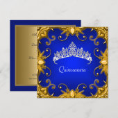 Quinceanera Birthday Party Bjue Gold White Tiara Kaart (Voorkant / Achterkant)
