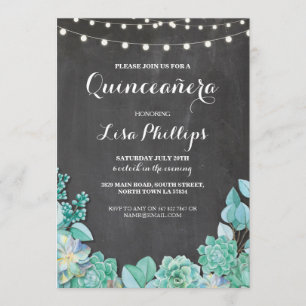 Quinceanera Birthday Party Chalk Succulents Invite Kaart