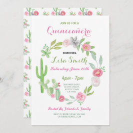 Quinceanera Birthday Party Fiesta Cactus Invite 15 Kaart