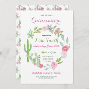 Quinceanera Birthday Party Fiesta Cactus Invite 15 Kaart
