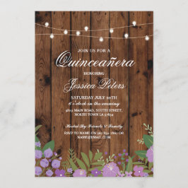 Quinceanera Birthday Party Floral Wood Invite 15th Kaart