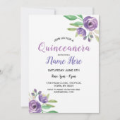 Quinceañera Birthday Party Flower Lila Invitation Kaart (Voorkant)