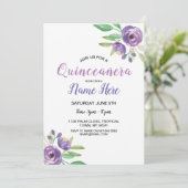 Quinceañera Birthday Party Flower Lila Invitation Kaart (Staand voorkant)