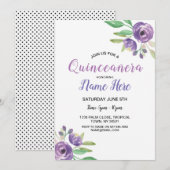 Quinceañera Birthday Party Flower Lila Invitation Kaart (Voorkant / Achterkant)