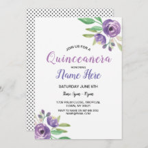 Quinceañera Birthday Party Flower Lila Invitation