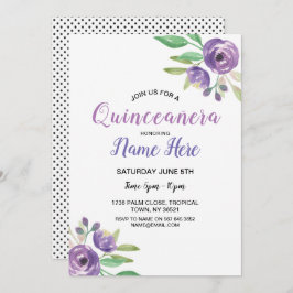 Quinceañera Birthday Party Flower Lila Invitation Kaart