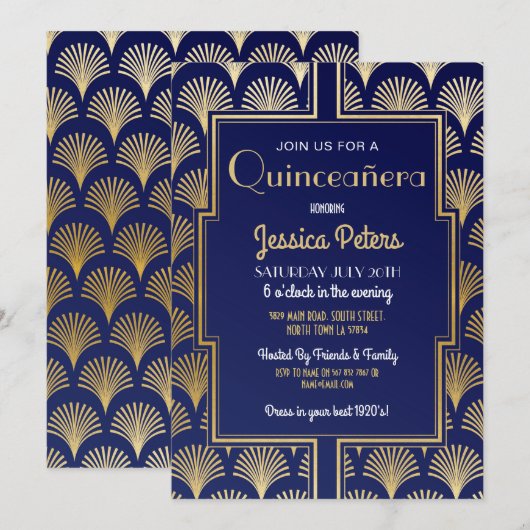 Quinceanera Birthday Party Gatsby Art Deco Gold Kaart (Voorkant / Achterkant)