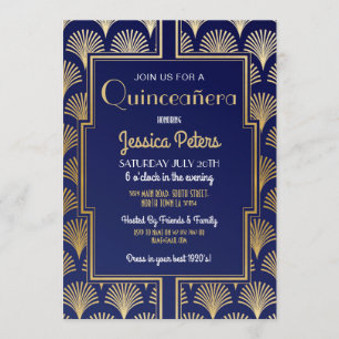 Quinceanera Birthday Party Gatsby Art Deco Gold Kaart