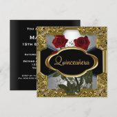 Quinceanera Birthday Party Gold Black 6 Kaart (Voorkant / Achterkant)