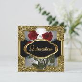 Quinceanera Birthday Party Gold Black 6 Kaart (Staand voorkant)