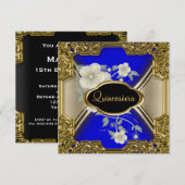 Quinceañera Birthday Party Gold Black blue Kaart (Voorkant / Achterkant)