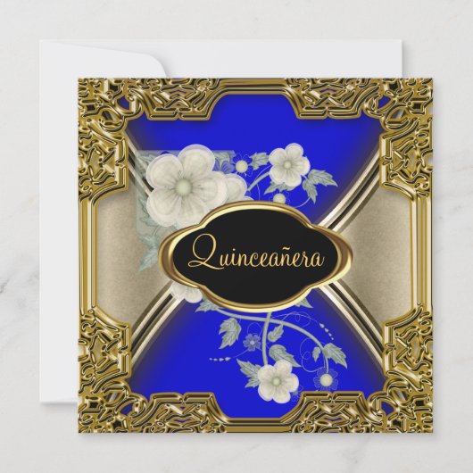 Quinceañera Birthday Party Gold Black blue Kaart (Voorkant)