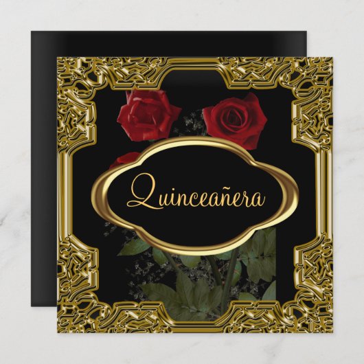Quinceanera Birthday Party Gold Black Kaart (Voorkant / Achterkant)