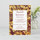 Quinceanera Birthday Party Gold burgundy Kaart (Staand voorkant)