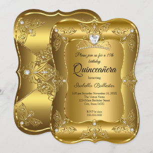 Quinceanera Birthday Party Gold Diamond Tiara Kaart