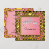 Quinceanera Birthday Party Gold en zalm Kaart (Voorkant / Achterkant)