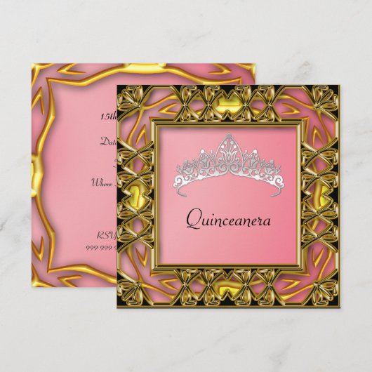 Quinceanera Birthday Party Gold en zalm Kaart (Voorkant / Achterkant)