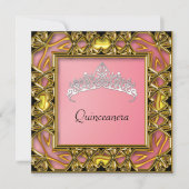 Quinceanera Birthday Party Gold en zalm Kaart (Voorkant)