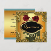 Quinceanera Birthday Party Gold Kaart (Voorkant / Achterkant)
