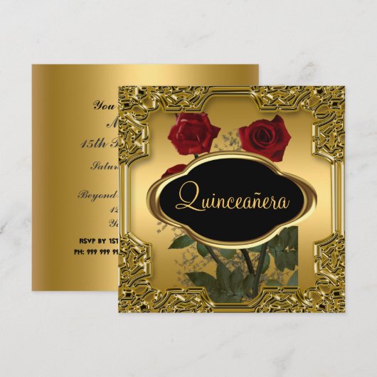 Quinceanera Birthday Party Gold Kaart (Voorkant / Achterkant)