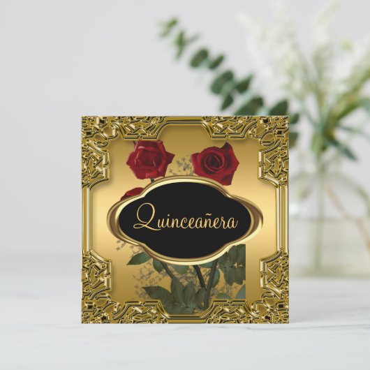 Quinceanera Birthday Party Gold Kaart (Staand voorkant)