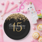 Quinceanera Birthday Party Gold Lights Papieren Bordje (Feest)