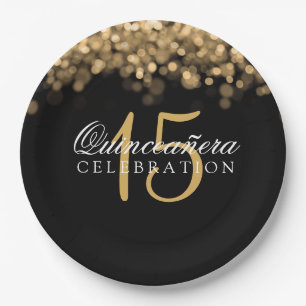 Quinceanera Birthday Party Gold Lights Papieren Bordje