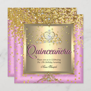 Quinceanera Birthday Party Gold Pink Kaart