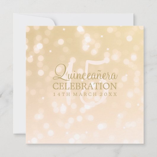 Quinceanera Birthday Party Gold Sparkle Lights Kaart (Achterkant)