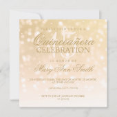 Quinceanera Birthday Party Gold Sparkle Lights Kaart (Voorkant)