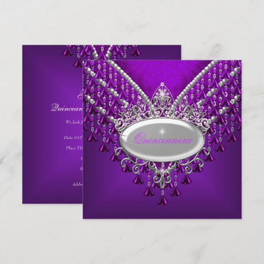 Quinceanera Birthday Party Paarse Magenta Kaart (Voorkant / Achterkant)