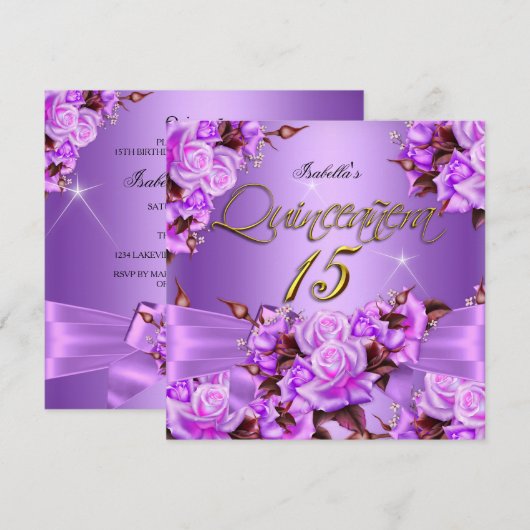 Quinceanera Birthday Party Paarse roze roze roodro Kaart (Voorkant / Achterkant)