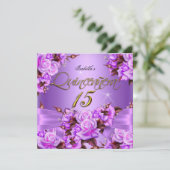Quinceanera Birthday Party Paarse roze roze roodro Kaart (Staand voorkant)