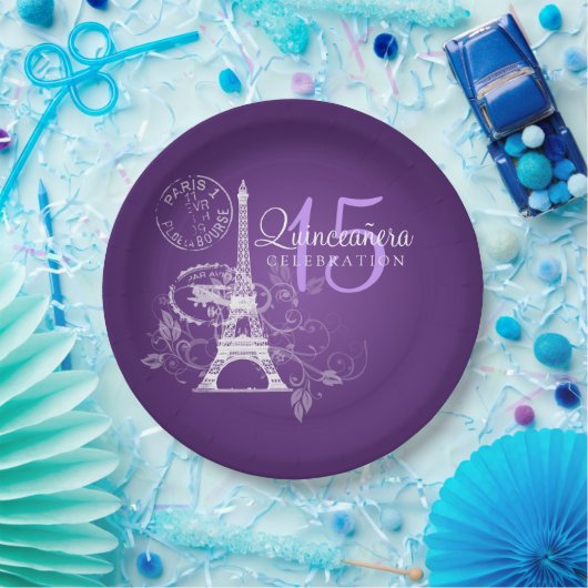 Quinceanera Birthday Party Paris Paars Papieren Bordje (Feest)