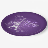 Quinceanera Birthday Party Paris Paars Papieren Bordje (Gekanteld)