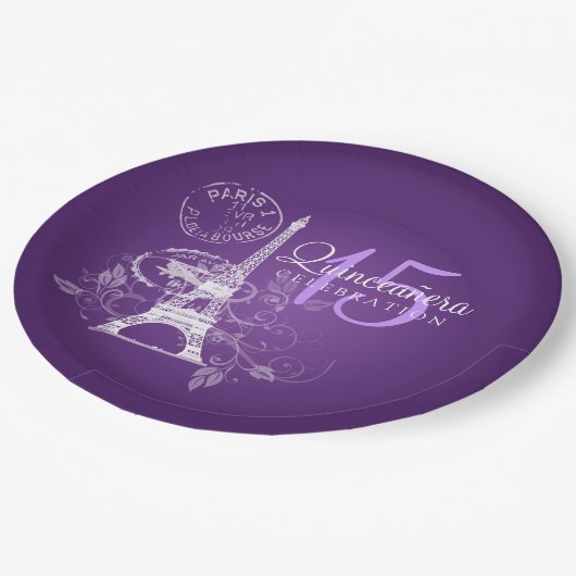 Quinceanera Birthday Party Paris Paars Papieren Bordje (Gekanteld)