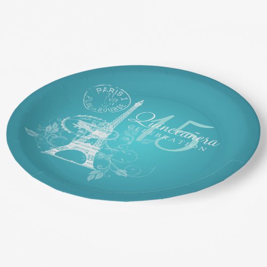 Quinceanera Birthday Party Paris Turquoise Papieren Bordje (Gekanteld)