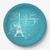 Quinceanera Birthday Party Paris Turquoise Papieren Bordje (Voorkant)