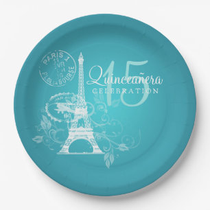 Quinceanera Birthday Party Paris Turquoise Papieren Bordje