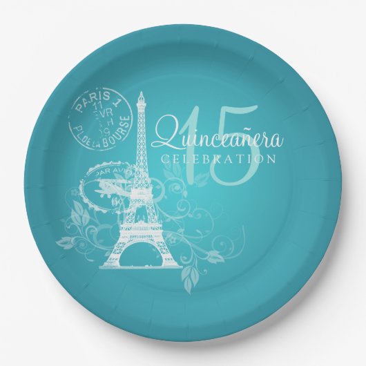 Quinceanera Birthday Party Paris Turquoise Papieren Bordje (Voorkant)