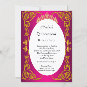 Quinceanera Birthday Party Pink Gold Kaart