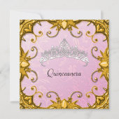 Quinceanera Birthday Party Pink Gold White Tiara Kaart (Voorkant)