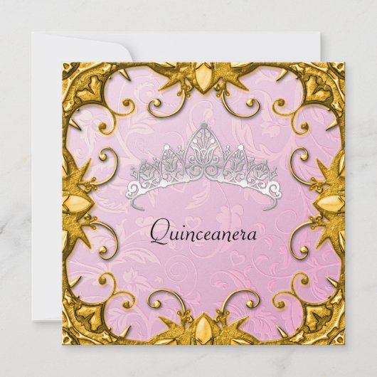 Quinceanera Birthday Party Pink Gold White Tiara Kaart (Voorkant)
