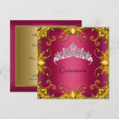 Quinceanera Birthday Party Red Gold White Tiara Kaart (Voorkant / Achterkant)