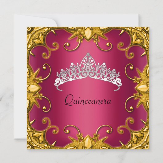 Quinceanera Birthday Party Red Gold White Tiara Kaart (Voorkant)