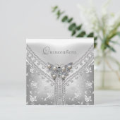 Quinceanera Birthday Party Silver White Butterfly Kaart (Staand voorkant)